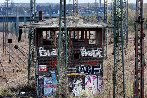 Former signal box in a disused marshalling yard, Dortmund, 10.04.2022