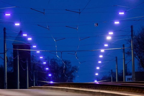 Modern LED lights developed for this project shine like blue pearls on a long string. The 'Blue