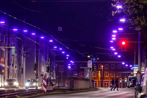 Modern LED lights developed for this project shine like blue pearls on a long string. The 'Blue