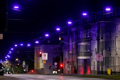 Modern LED lights developed for this project shine like blue pearls on a long string. The 'Blue