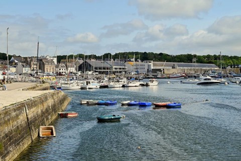 Many boats in the harbour basin, Concarneau, Finistère, Brittany, France, Europe