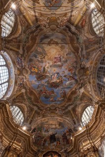Ceiling vault with frescoes in the church of San Filippo Neri, built in 1749, Via Lomellini, Genoa,