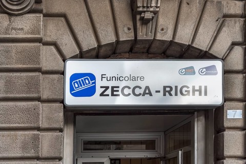 Entrance to the valley station of the funicular funicolare Zecca Righi to the Righi panoramic
