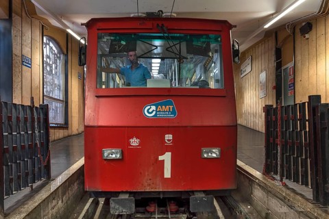 Vehicle of the funicular funicolare Zecca Righi to the Righi panoramic point, connection between