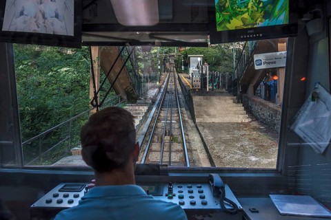 View from the driver's cabin of the funicular funicolare Zecca Righi to the Righi panoramic point,