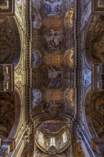 Interior with vault and dome of the baroque Basilica di San Siro, the oldest church in the city,