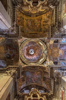 Interior with vault and dome of the baroque Basilica di San Siro, the oldest church in the city,