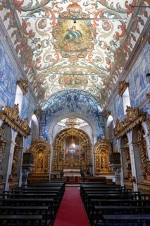 Interior view, church, altar, bench, azulejos, Igreja da Misericordia, Ursulinas, Viana do Castelo,