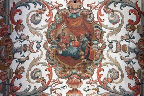 Interior view, ceiling painting, church, Igreja da Misericordia, Ursulinas, Viana do Castelo,