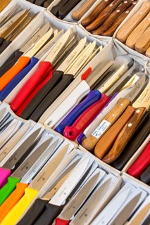 Assortment of kitchen knives, market stall, market, fair, fairground, fairground, fairground,