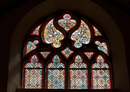Window in the Evangelical Reformed Church of Krummhörn-Hinte, Germany, Europe