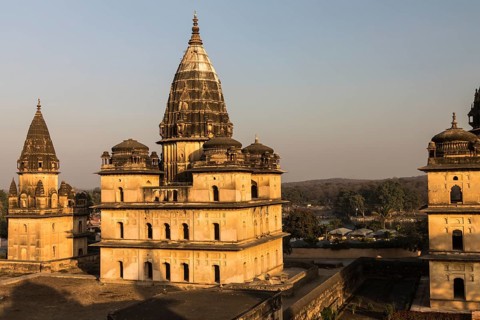 Chhatris or cenotaphs of the Bundela Kings of Orchha, marking the cremation sites on the bank of