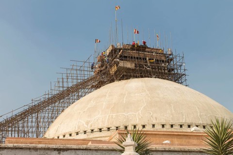 Reconstruction works in progress at Boudhanath, the Bouddha Stupa, one of the UNESCO World Heritage