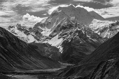 Pangpoche (6620 m) peak of the Manaslu Region viewed from the Manaslu Circuit trekking route short