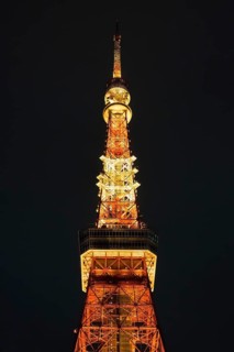 Tokyo Tower illuminated at night, communications and observation tower in the Shiba-koen district