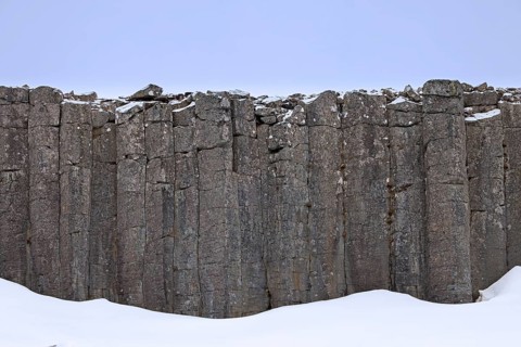 Gerðuberg, Gerduberg basalt columns in winter, cliff of dolerite in the Hnappadalur valley located