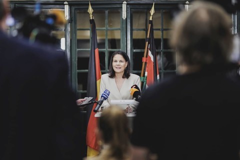Annalena Bärbock (Alliance 90/The Greens), Federal Foreign Minister, speaks to the media,