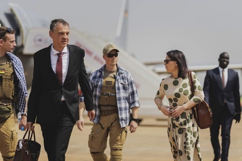 Annalena Bärbock (Alliance 90/The Greens), Federal Foreign Minister, photographed after arriving in