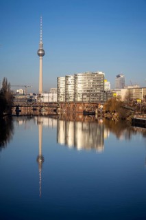 City view Berlin, TV tower Alexanderplatz, Trias Towers, S-Bahn, view from Schillingbrücke,