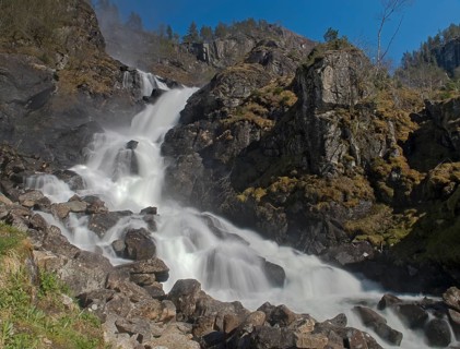 The famous waterfall Laatefosssen from Odda, Hardanger, Norway, in May 2015, Europe