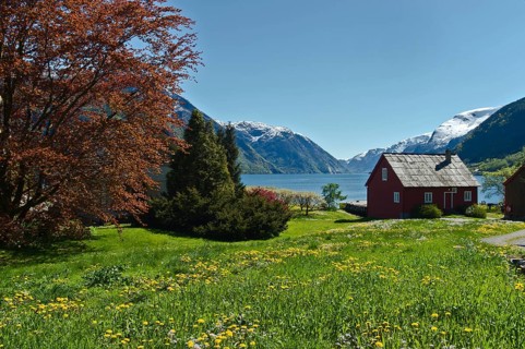 Landscape in Spring at the western side of Sörfjorden, (Odda, Hordaland, Norway), close to Belgen.