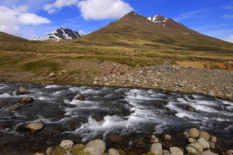 The Griota river and the peaks of Heidarfjall, Oxnadal, north-central Iceland