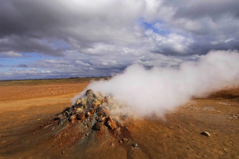 Steaming geothermal vent or fumarole at Hverarond near Myvatn, north Iceland