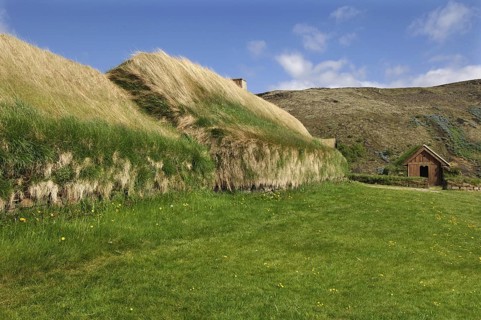 Re-constructed Viking longhouse at Stong, Pjorsardalur, south-central Iceland