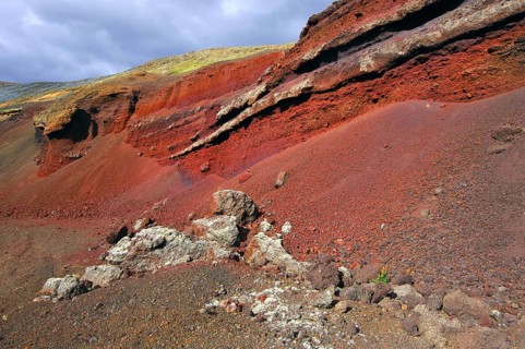 Brightly coloured volcanic rocks and soils near Grindavik, south-west Iceland