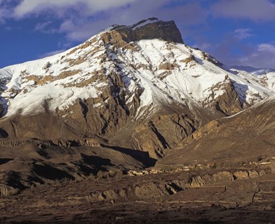 Muktinath Himal and the village of Chhinga in the Mustang region of west Nepal