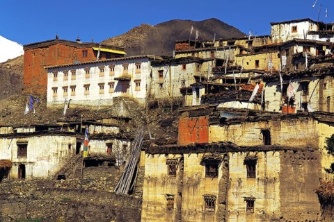 The hilltop Tibetan-style fortress village of Jharkot in the Mustang region of west Nepal
