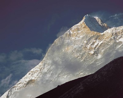 The summit of Makalu 5th highest mountain in the world seen from Sherson in north east Nepal