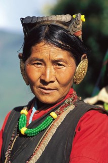 Sherpa woman at Dasaain festival in Seduwa village in the Makalu region of east Nepal. The solid