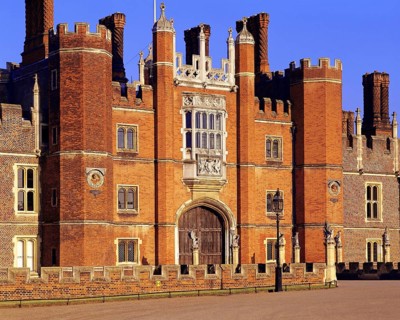 The main entrance to Hampton Court Palace, built for King Henry VIII, west London