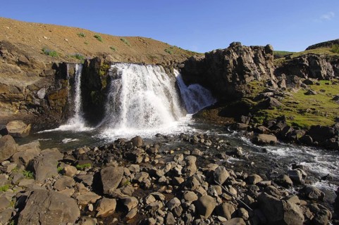 Waterfall and rocky stream-bed, Hvalfjordur, west Iceland