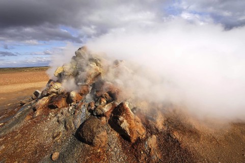 Close-up of steaming geothermal vent or fumarole at Hverarond near Myvatn, north Iceland