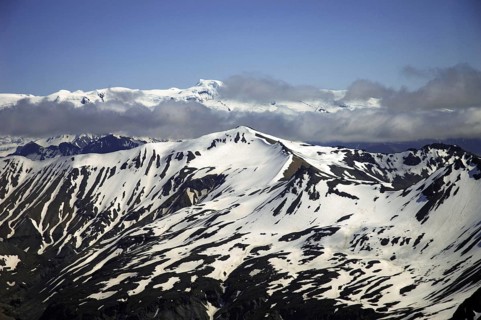 Peaks of the Skaftafell area and part of the Vatnajokull icecap, Skaftafell National Park area,
