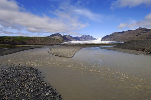 The Skaftafell glacier and Skaftafelsa river with surrounding hills including Kristinartindar,