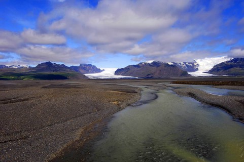 The Skaftafell and Svinafell glaciers descending from the Vatnajokull icecap, Skaftafell National