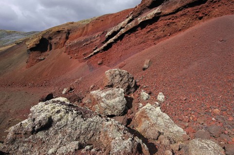 Brightly coloured volcanic rocks and soils near Grindavik, south-west Iceland