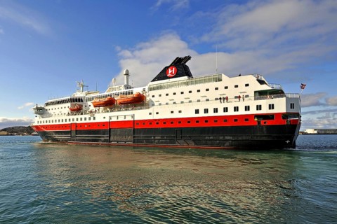 Norwegian coastal steamer about to leave port at Bodo, north-west Norway