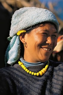Smiling Sherpa woman in the village of Tashigaon in the Makalu region of east Nepal