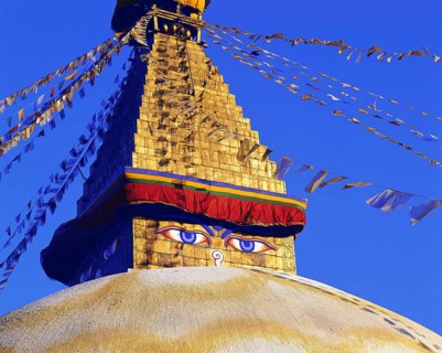 The Great Stupa in the Tibetan quarter at Boddnath or Bauda in the Kathandu valley, Nepal, Asia