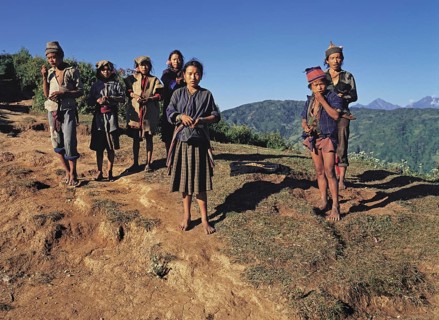A group of Tibetans met on the Makalu trail above the Arun River in east Nepal