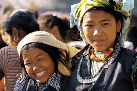 Two Sherpa girls at Dasaain festival in Seduwa village in the Makalu region of east Nepal