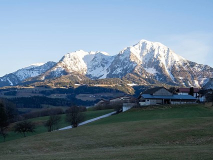 Snow-covered Alpine peaks, Little and Great Pyhrgas, Windischgarsten, Pyhrn-tidal creek region,