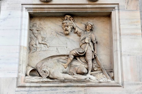 Relief, exterior facade of Milan Cathedral, Duomo, start of construction 1386, completion 1858,