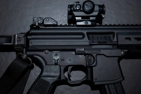 Modern Elegant Assault Rifle on Grey Background in Switzerland