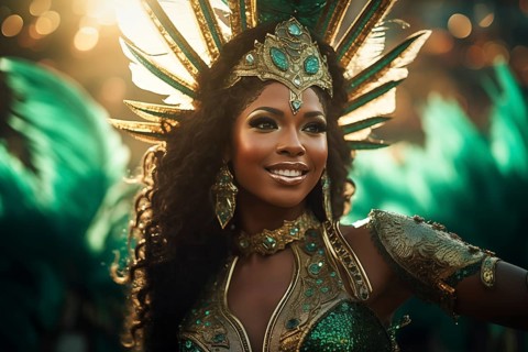 Captivating image capturing the essence of the Rio Carnival, showcasing a dancer adorned in an