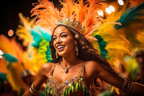 Captivating image capturing the essence of the Rio Carnival, showcasing a dancer adorned in an